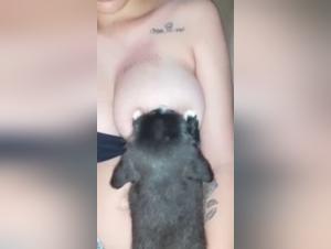 Zoophilia video: a woman is breastfed by a dog