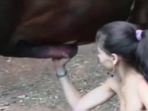 She sucks a horse's cock