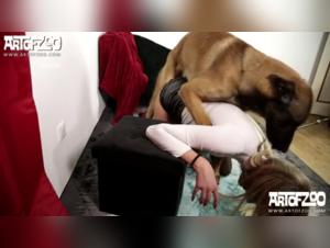 Beautiful Russian and her dog in a zoophilia video
