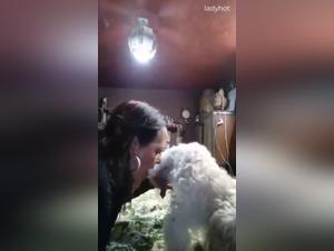 delicias prohibidas: latina y perro en un festín