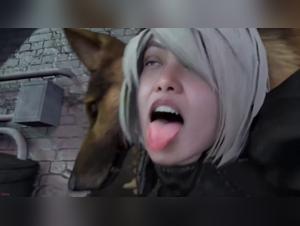 Wife fucks her homeless lover and his dog in the alley