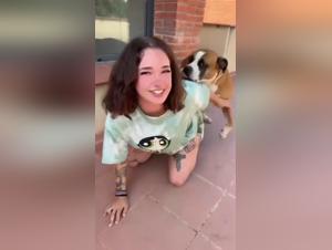 dog knots girl in church