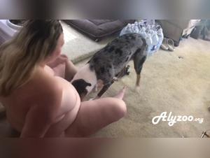 bbw tries to mount untrained dog for wild sex
