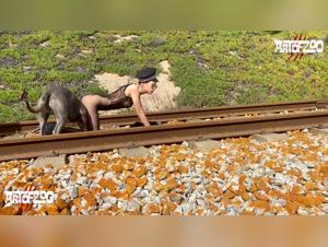 Donna gets fucked by a dog on a train