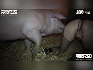 Beautiful blonde and dog in a zoophilia scene