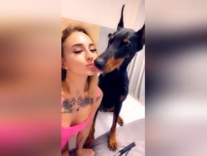 Sonya and her canine friend in an intense zoophilia scene