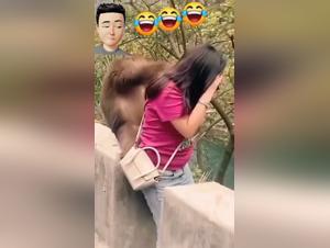 Sexy monkey seduce dog and get fucked by him, horny dog fucks hot blonde woman
