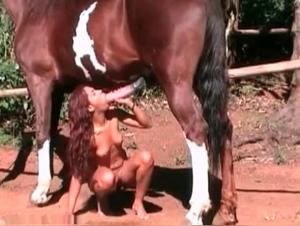 Leggy slut with curly hair fucking a horse