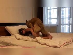 Junges russisches Schätzchen von einem Hund penetriert
