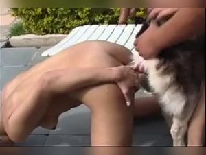 Dog R***s Brunette Anally Outdoors
