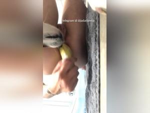 Banana in the ass and dog licking webcam amateur