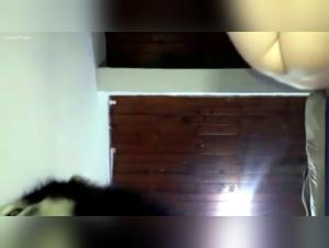 Masked and naughty woman with her dog