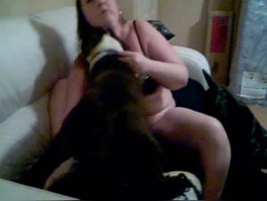 Chubby woman and dog: a beastly encounter