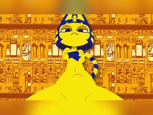 Ankha and her canine companion in an erotic dance