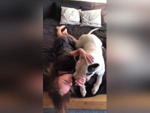 Sonya and her canine companion in an extreme zoophilia video