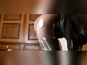 Woman with voluptuous butt and dog